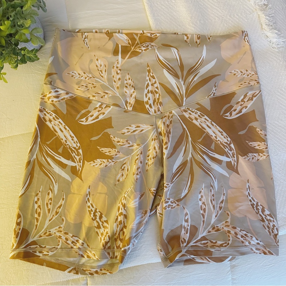 Aerie Tan Botanical Printed Biker Shorts